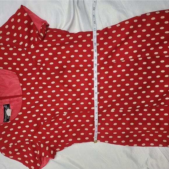 VINTAGE 90s dress red polka dot short sleeve sheath M - Picture 7 of 10